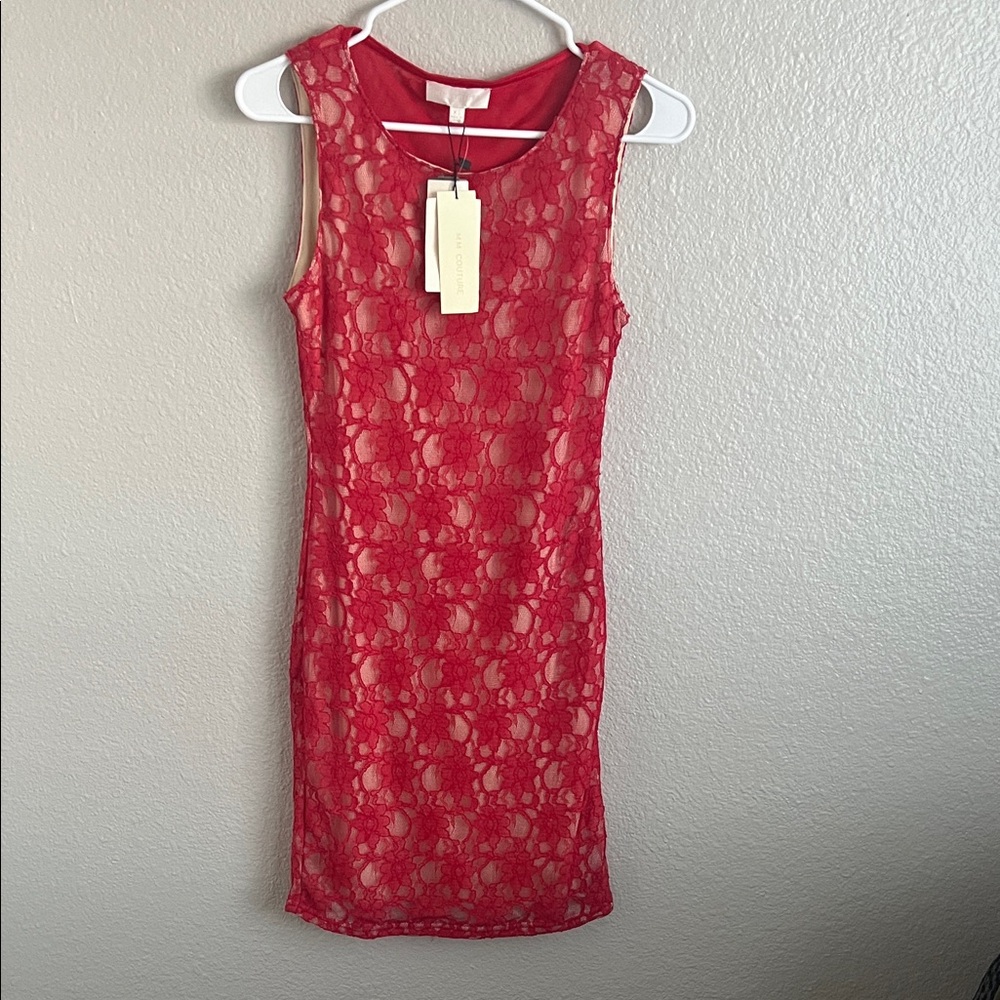 NWT MM Couture Red Lace Mini Dress